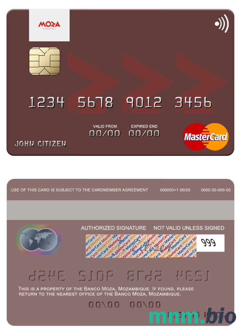 Mozambique Banco Moza przykład karty mastercard w formacie PSD